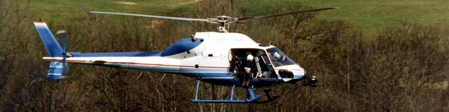Twin Squirrel Helicopter in Tyler side mount configuration with nose mount attached, shooting in Derbyshire